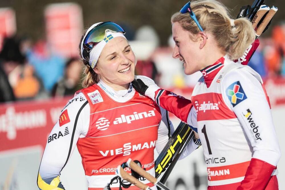 20.01.2018, Planica, Slovenia (SLO):Kathrine Rolsted Harsem (NOR), Stina Nilsson (SWE), (l-r)  - FIS world cup cross-country, individual sprint, Planica (SLO). www.nordicfocus.com. © Modica/NordicFocus. Every downloaded picture is fee-liable.