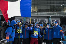 NordicFocus 12.02.2018, Pyeongchang, Korea (KOR):Event Feature: The french team celebrates - XXIII. Olympic Winter Games Pyeongchang 2018, biathlon, pursuit men, Pyeongchang (KOR). www.nordicfocus.com. © Manzoni/NordicFocus. Every downloaded picture is fee-liable.
