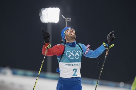 NordicFocus 18.02.2018, Pyeongchang, Korea (KOR):Martin Fourcade (FRA) - XXIII. Olympic Winter Games Pyeongchang 2018, biathlon, mass men, Pyeongchang (KOR). www.nordicfocus.com. © Manzoni/NordicFocus. Every downloaded picture is fee-liable.