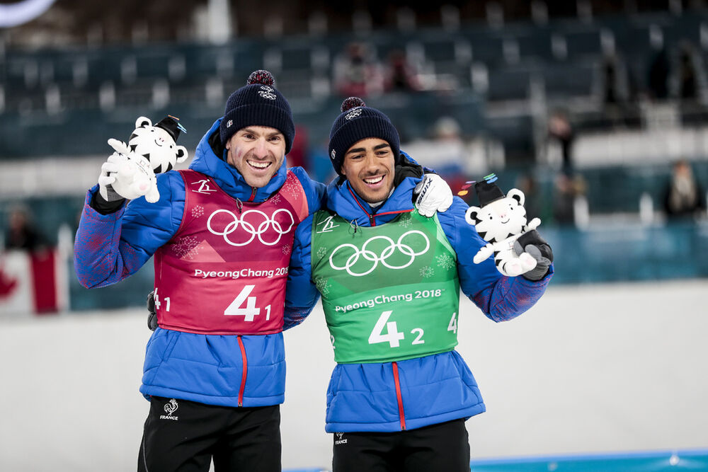 21.02.2018, Pyeongchang, Korea (KOR):Maurice Manificat (FRA), Richard Jouve (FRA), (l-r) - XXIII. Olympic Winter Games Pyeongchang 2018, cross-country, team sprint,  Pyeongchang (KOR). www.nordicfocus.com. © Modica/NordicFocus. Every downloaded picture