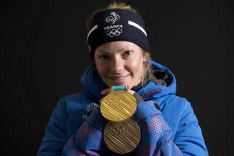 NordicFocus 24.02.2018, Pyeongchang, Korea (KOR):Marie Dorin (FRA) - XXIII. Olympic Winter Games Pyeongchang 2018, biathlon, medals, Pyeongchang (KOR). www.nordicfocus.com. © Manzoni/NordicFocus. Every downloaded picture is fee-liable.