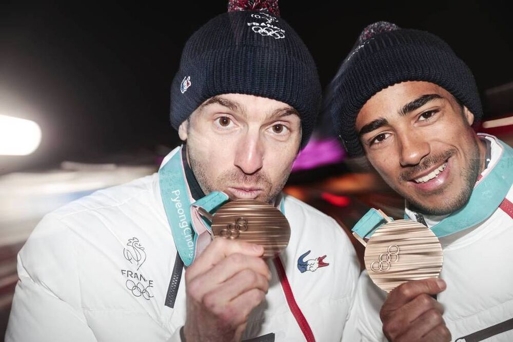 22.02.2018, Pyeongchang, Korea (KOR):Maurice Manificat (FRA), Richard Jouve (FRA), (l-r)  - XXIII. Olympic Winter Games Pyeongchang 2018, cross-country, medals, Pyeongchang (KOR). www.nordicfocus.com. © Modica/NordicFocus. Every downloaded picture is fe