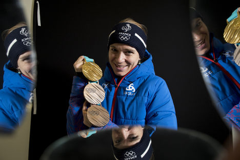 NordicFocus 24.02.2018, Pyeongchang, Korea (KOR):Anais Bescond (FRA) - XXIII. Olympic Winter Games Pyeongchang 2018, biathlon, medals, Pyeongchang (KOR). www.nordicfocus.com. © Manzoni/NordicFocus. Every downloaded picture is fee-liable.