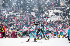 NordicFocus 10.03.2018, Oslo, Norway (NOR):Adrien Backscheider (FRA), Dario Cologna (SUI), Jules Lapierre (FRA), Simen Andreas Sveen (NOR), (l-r) - FIS world cup cross-country, mass men, Oslo (NOR). www.nordicfocus.com. © Modica/NordicFocus. Every downloaded pictu
