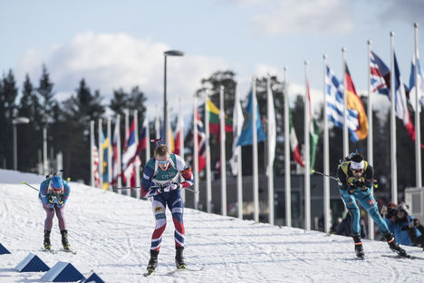 NordicFocus 18.03.2017, Oslo, Norway (NOR):Anton Shipulin (RUS), Johannes Thingnes Boe (NOR), Martin Fourcade (FRA), (l-r) - IBU world cup biathlon, pursuit men, Oslo (NOR). www.nordicfocus.com. © Manzoni/NordicFocus. Every downloaded picture is fee-liable.