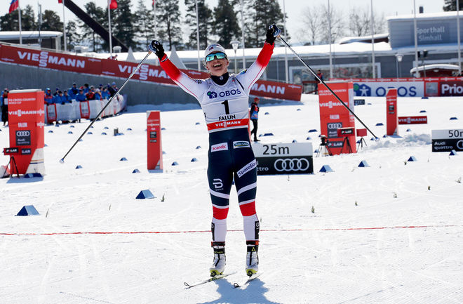 MARIT BJÖRGEN tog en sista seger över Charlotte Kalla då hon vann sin tredje sista tävling som var Trondheim skishow under onsdagskvällen. Här från världscupfinalen i Falun. Foto/rights: MARCELA HAVLOVA/KEK-stock