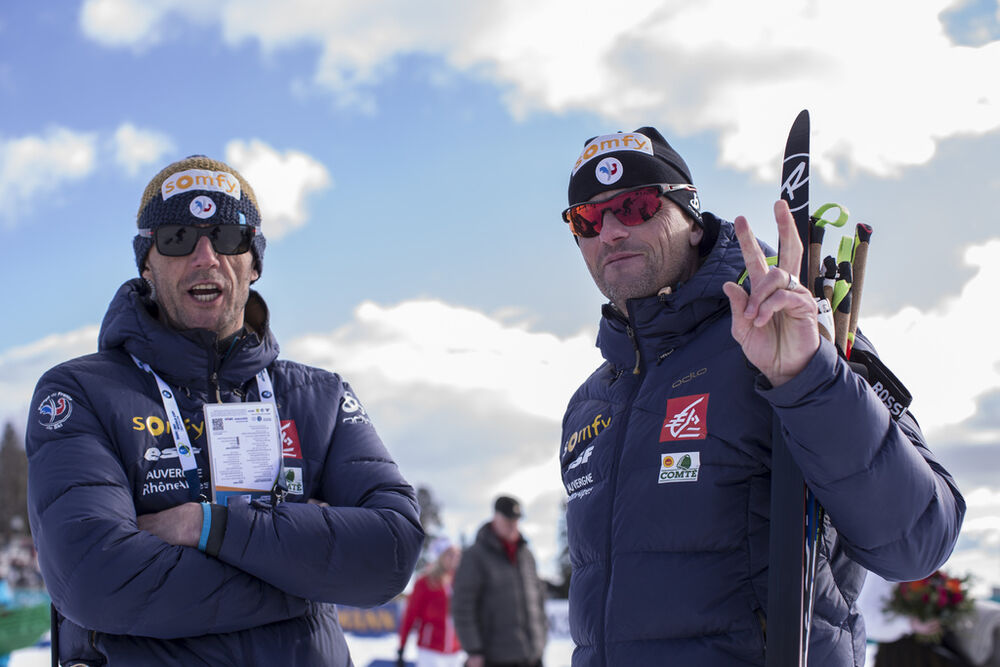 18.03.2017, Oslo, Norway (NOR):Stephane Bouthiaux (FRA) coach Team France, Julien Robert (FRA), coach Team France (l-r) -  IBU world cup biathlon, pursuit men, Oslo (NOR). www.nordicfocus.com. © Manzoni/NordicFocus. Every downloaded picture is fee-liabl