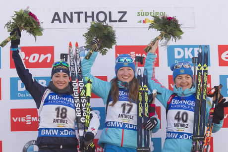 NordicFocus 21.01.2016, Antholz, Italy (ITA):Dorothea Wierer (ITA), Olga Podchufarova (RUS), Ekaterina Yurlova (RUS), (l-r) - IBU world cup biathlon, sprint women, Antholz (ITA). www.nordicfocus.com. © Manzoni/NordicFocus. Every downloaded picture is fee-liable.