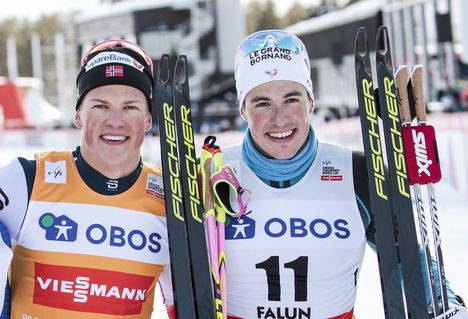 NordicFocus 16.03.2018, Falun Sweden (SWE):Federico Pellegrino (ITA), Johannes Hoesflot Klaebo (NOR), Lucas Chanavat (FRA), (l-r) - FIS world cup cross-country, individual sprint, Falun (SWE). www.nordicfocus.com. © Modica/NordicFocus. Every downloaded picture is