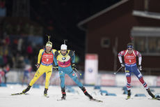 NordicFocus 03.12.2017, Oestersund, Sweden, (SWE):Fredrik Lindstroem (SWE), Martin Fourcade (FRA), Tarjei Boe (NOR), (l-r) - IBU world cup biathlon, pursuit men, Oestersund (SWE). www.nordicfocus.com. © Manzoni/NordicFocus. Every downloaded picture is fee-liable.