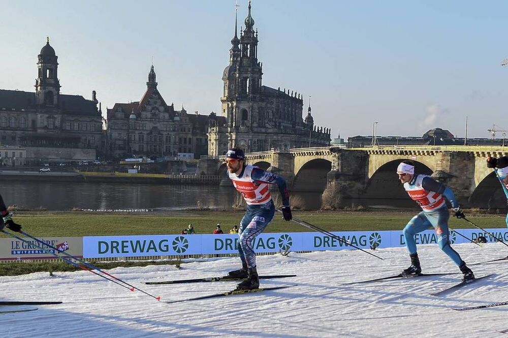 14.01.2018, Dresden, Germany (GER):Andrew Newell (USA), Clement Arnault (FRA) - FIS world cup cross-country, team sprint, Dresden (GER). www.nordicfocus.com. © Thibaut/NordicFocus. Every downloaded picture is fee-liable.