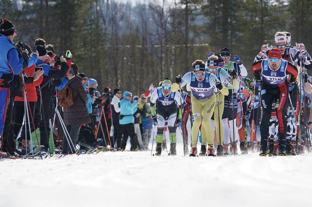 14.04.2018, Levi, Finland (FIN):Stian Hoelgaard (NOR), Andreas Nygaard (NOR), (l-r) - Visma Ski Classics Yllaes-Levi, Levi (FIN). www.nordicfocus.com. © Magnus Oesth/NordicFocus. Every downloaded picture is fee-liable.