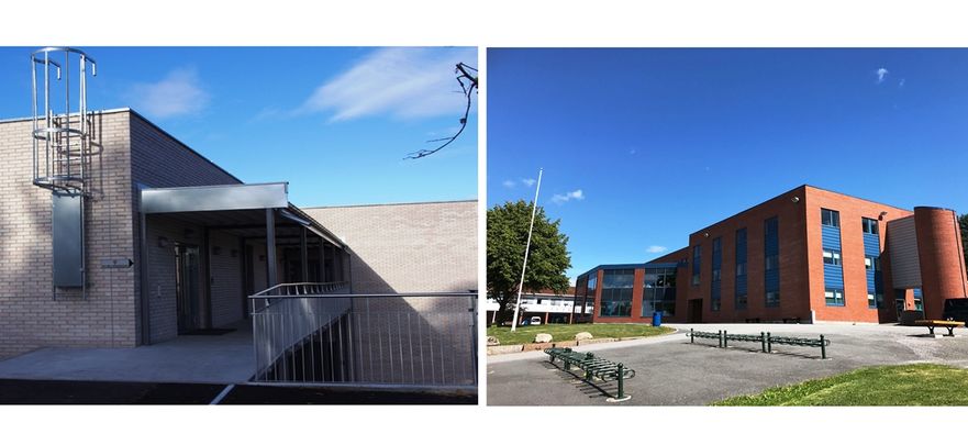 Ås helsestasjon i Ås sentrum renoveres. Tjenestene er flyttet til Nordby helsestasjon og Ås ungdomsskole. Illustrasjon av Nordby helsestasjon og helsestasjonen ved Ås ungdomsskole