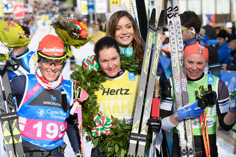 NordicFocus 28.01.2018, Molina di Fiemme, Italy (ITA):Katerina Smutna (CZE), Britta Johansson Norgren (SWE), Lina Korsgren (SWE), (l-r) - Visma Ski Classics Marcialonga, Molina di Fiemme (ITA). www.nordicfocus.com. © Rauschendorfer/NordicFocus. Every downloaded pic