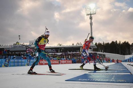 NordicFocus 25.03.2018, Tyumen, Russia (RUS):Martin Fourcade (FRA), Johannes Thingnes Boe (NOR) - IBU world cup biathlon, mass men, Tyumen (RUS). www.nordicfocus.com. © Tumashov/NordicFocus. Every downloaded picture is fee-liable.