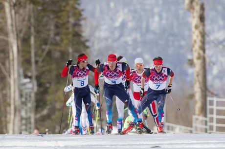 NordicFocus 23.02.2014, Sochi, Russia (RUS): Ilia Chernousov (RUS), Alexander Legkov (RUS), Maxim Vylegzhanin (RUS)- XXII. Olympic Winter Games Sochi 2014, cross-country, 50km men, Sochi (RUS). www.nordicfocus.com. © NordicFocus. Every downloaded picture is fee-lia