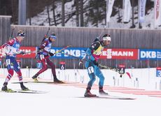 NordicFocus 14.01.2018, Ruhpolding, Germany (GER):Johannes Thingnes Boe (NOR), Anton Shipulin (RUS), Martin Fourcade (FRA), (l-r) - IBU world cup biathlon, mass men, Ruhpolding (GER). www.nordicfocus.com. © Manzoni/NordicFocus. Every downloaded picture is fee-liab