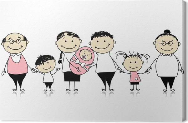 Happy big family with children, newborn baby