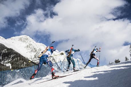 NordicFocus 19.01.2018, Antholz, Italy (ITA):Michal Krcmar (CZE), Dmytro Pidruchnyi (UKR), Simon Eder (AUT), (l-r) - IBU world cup biathlon, sprint men, Antholz (ITA). www.nordicfocus.com. © Manzoni/NordicFocus. Every downloaded picture is fee-liable.