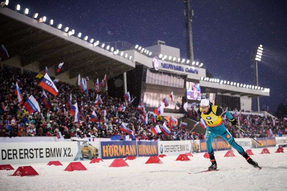 22.03.2018, Tyumen, Russia (RUS):Martin Fourcade (FRA) - IBU world cup biathlon, sprint men, Tyumen (RUS). www.nordicfocus.com. © Tumashov/NordicFocus. Every downloaded picture is fee-liable.