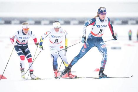 NordicFocus 11.03.2018, Oslo, Norway (NOR):Charlotte Kalla (SWE), Ragnhild Haga (NOR), Jessica Diggins (USA), (l-r) - FIS world cup cross-country, mass women, Oslo (NOR). www.nordicfocus.com. © Modica/NordicFocus. Every downloaded picture is fee-liable.