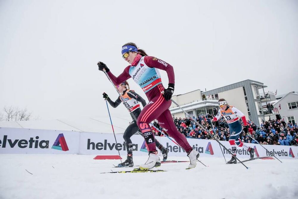 07.03.2018, Drammen, Norway (NOR):Nadine Faehndrich (SUI), Natalia Nepryaeva (RUS), Tiril Udnes Weng (NOR), (l-r)  - FIS world cup cross-country, individual sprint, Drammen (NOR). www.nordicfocus.com. © Modica/NordicFocus. Every downloaded picture is fe