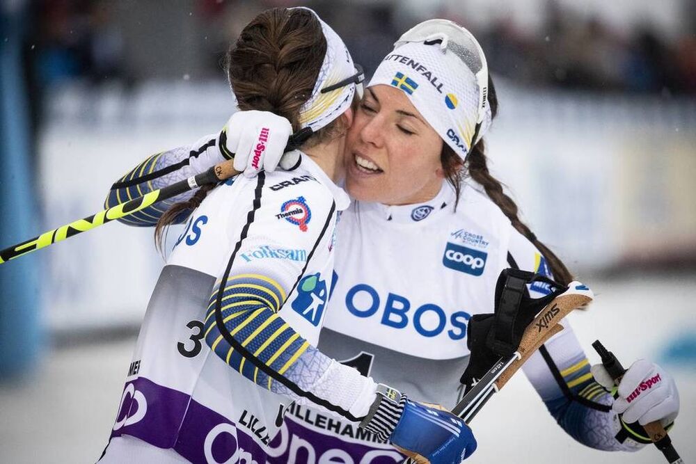 02.12.2018, Lillehammer, Norway (NOR):Ebba Andersson (SWE), Charlotte Kalla (SWE), (l-r)  - FIS world cup cross-country, pursuit women, Lillehammer (NOR). www.nordicfocus.com. © Modica/NordicFocus. Every downloaded picture is fee-liable.