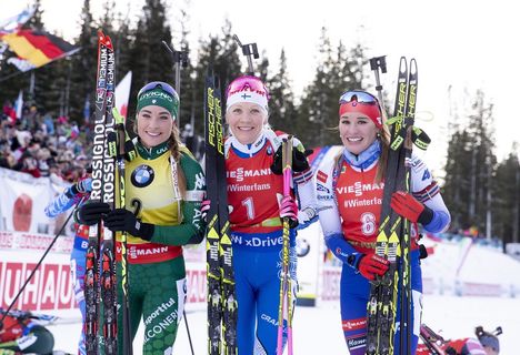 NordicFocus 09.12.2018, Pokljuka, Slovenia (SLO):Dorothea Wierer (ITA), Kaisa Makarainen (FIN), Paulina Fialkova (SVK), (l-r) - IBU world cup biathlon, pursuit women, Pokljuka (SLO). www.nordicfocus.com. © Manzoni/NordicFocus. Every downloaded picture is fee-liable