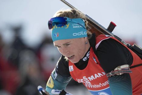 NordicFocus 16.12.2018, Hochfilzen, Austria (AUT):Anais Bescond (FRA) - IBU world cup biathlon, relay women, Hochfilzen (AUT). www.nordicfocus.com. © Manzoni/NordicFocus. Every downloaded picture is fee-liable.