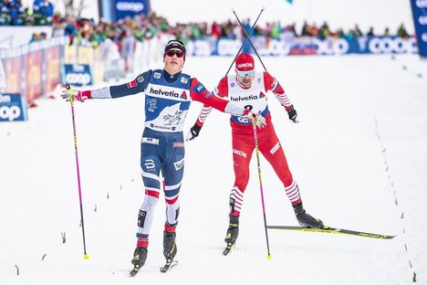 NordicFocus 03.01.2019, Oberstdorf, Germany (GER):Sergey Ustiugov (RUS), Johannes Hoesflot Klaebo (NOR), (l-r) - FIS world cup cross-country, tour de ski, pursuit men, Oberstdorf (GER). www.nordicfocus.com. © Modica/NordicFocus. Every downloaded picture is fee-lia