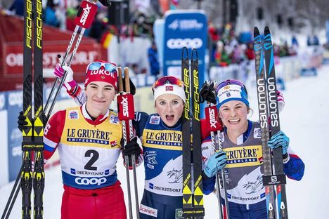 NordicFocus 03.01.2019, Oberstdorf, Germany (GER):Natalia Nepryaeva (RUS), Ingvild Flugstad Oestberg (NOR), Jessica Diggins (USA), (l-r) - FIS world cup cross-country, tour de ski, pursuit women, Oberstdorf (GER). www.nordicfocus.com. © Modica/NordicFocus. Every d