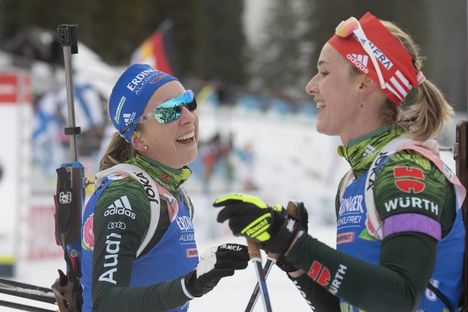NordicFocus 06.12.2018, Pokljuka, Slovenia (SLO):Franziska Preuss (GER), Denise Herrmann (GER), (l-r) - IBU world cup biathlon, individual women, Pokljuka (SLO). www.nordicfocus.com. © Manzoni/NordicFocus. Every downloaded picture is fee-liable.