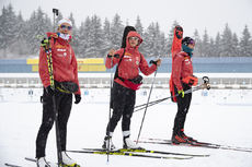 NordicFocus 08.01.2019, Oberhof, Germany (GER):Caroline Colombo (FRA), Celia Aymonier (FRA), Anais Chevalier (FRA), (l-r) - IBU world cup biathlon, training, Oberhof (GER). www.nordicfocus.com. © Manzoni/NordicFocus. Every downloaded picture is fee-liable.