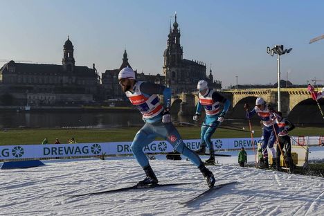 NordicFocus 14.01.2018, Dresden, Germany (GER):Baptiste Gros (FRA), Lucas Chanavat (FRA) - FIS world cup cross-country, team sprint, Dresden (GER). www.nordicfocus.com. © Thibaut/NordicFocus. Every downloaded picture is fee-liable.