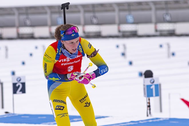 HANNA ÖBERG rasade inte lika mycket som Sebastian Samuelsson men föll från 3:e till 8:e plats i jaktstarten i Oberhof. Foto: NORDIC FOCUS
