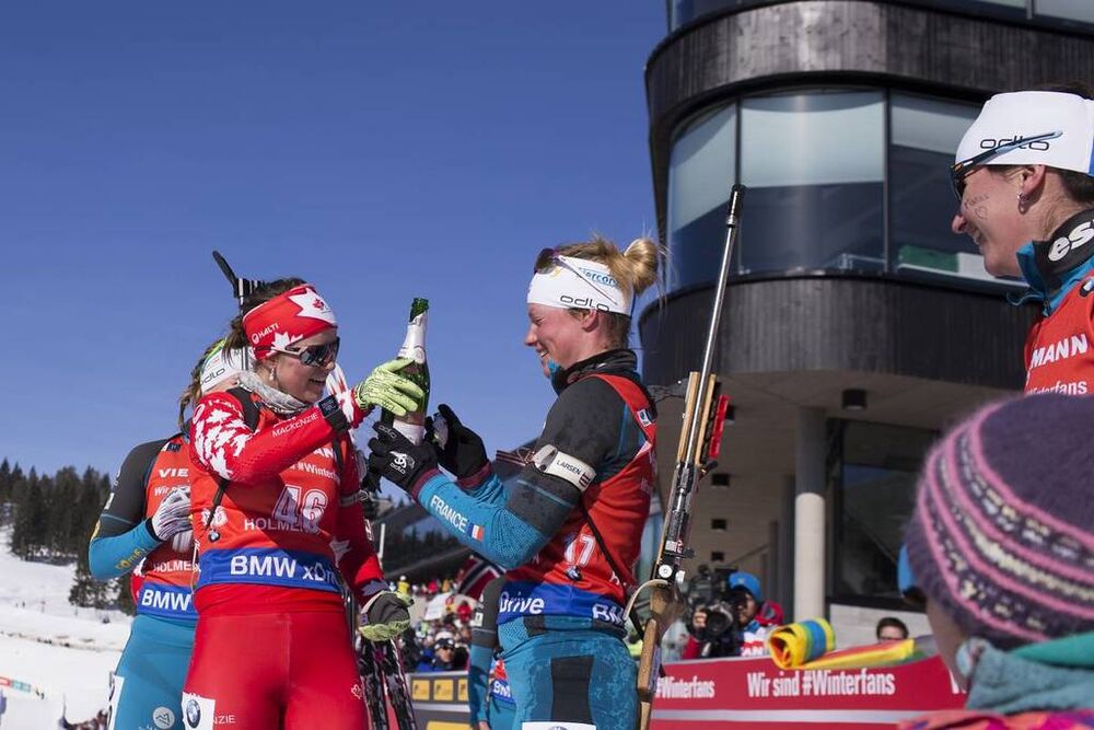 18.03.2018, Oslo, Norway (NOR):Julia Ransom (CAN), Marie Dorin (FRA), (l-r) - IBU world cup biathlon, pursuit women, Oslo (NOR). www.nordicfocus.com. © Manzoni/NordicFocus. Every downloaded picture is fee-liable.