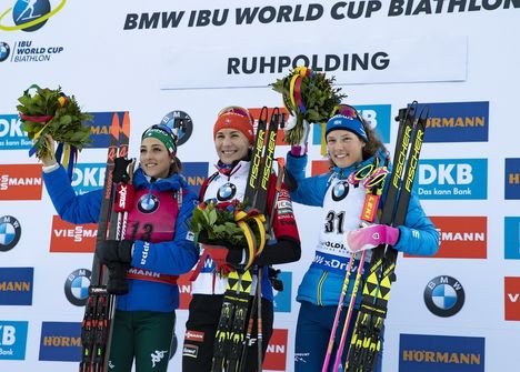 NordicFocus 17.01.2019, Ruhpolding, Germany (GER):Lisa Vittozzi (ITA), Anastasiya Kuzmina (SVK), Hanna Oeberg (SWE), (l-r) - IBU world cup biathlon, sprint women, Ruhpolding (GER). www.nordicfocus.com. © Manzoni/NordicFocus. Every downloaded picture is fee-liable.