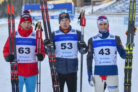NordicFocus 20.01.2019, Otepaeae, Estonia (EST):Alexander Bolshunov (RUS), Iivo Niskanen (FIN), Didrik Toenseth (NOR) - FIS world cup cross-country, 15km men, Otepaeae (EST). www.nordicfocus.com. © Thibaut/NordicFocus. Every downloaded picture is fee-liable.