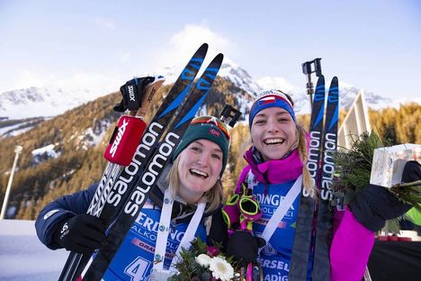 NordicFocus 24.01.2019, Antholz, Italy (ITA):Marte Olsbu Roeiseland (NOR), Marketa Davidova (CZE), (l-r) - IBU world cup biathlon, sprint women, Antholz (ITA). www.nordicfocus.com. © Manzoni/NordicFocus. Every downloaded picture is fee-liable.