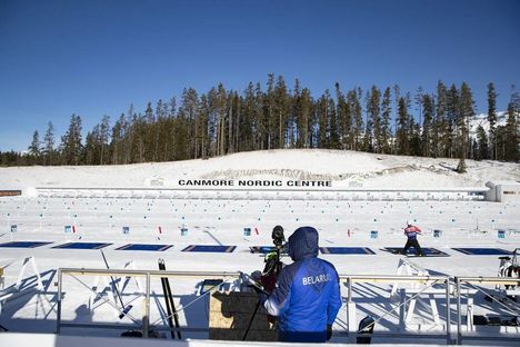 NordicFocus 05.02.2019, Canmore, Canada (CAN):Event Feature: overview over the shooting range - IBU world cup biathlon, training, Canmore (CAN). www.nordicfocus.com. © Manzoni/NordicFocus. Every downloaded picture is fee-liable.