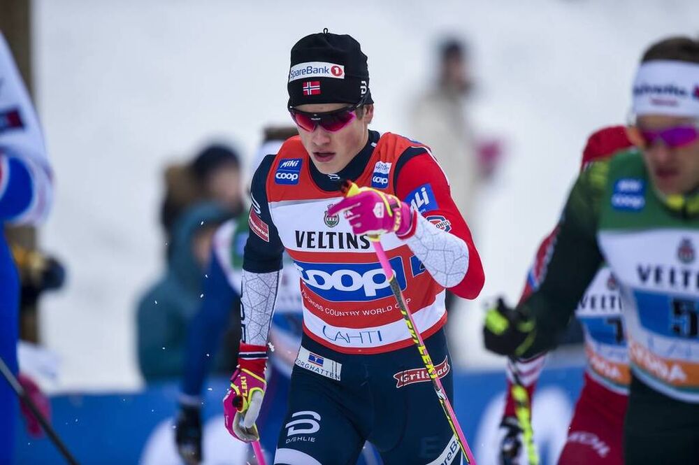 10.02.2019, Lahti Finland (FIN):Johannes Hoesflot Klaebo (NOR) - FIS world cup cross-country, team sprint, Lahti (FIN). www.nordicfocus.com. © Thibaut/NordicFocus. Every downloaded picture is fee-liable.