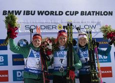 NordicFocus 16.02.2019, Soldier Hollow, United States of America (USA):Franziska Hildebrand (GER), Denise Herrmann (GER), Kaisa Makarainen (FIN), (l-r) - IBU world cup biathlon, pursuit women, Soldier Hollow (USA). www.nordicfocus.com. © Manzoni/NordicFocus. Every