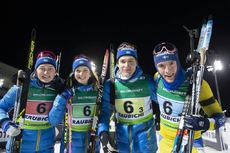 NordicFocus 21.02.2019, Minks-Raubichi, Belarus (BLR):Emma Nilsson (SWE), Mona Brorsson (SWE), Martin Ponsiluoma (SWE), Sebastian Samuelsson (SWE), (l-r) - IBU Open European championships biathlon, relay mixed, Minsk-Raubichi (BLR). www.nordicfocus.com. © Manzoni/N