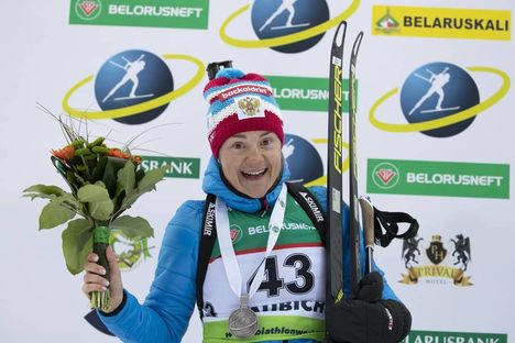 NordicFocus 23.02.2019, Minks-Raubichi, Belarus (BLR):Ekaterina Yurlova-Percht (RUS) - IBU Open European championships biathlon, medals, Minsk-Raubichi (BLR). www.nordicfocus.com. © Manzoni/NordicFocus. Every downloaded picture is fee-liable.