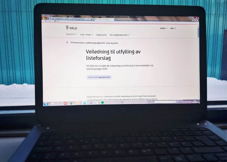 Listeforslaget må ha kommet frem til kommunen/fylkeskommunen kl. 12.00 (dagtid) den 1. april 2019. I Ås leveres listen på servicetorget i Ås rådhus. Ellen Margrete Ceeberg Illustrasjonsfoto som viser skjermbilde av veiledning for å fylle ut listeforslag