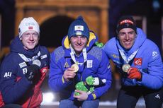 NordicFocus 10.03.2019, Oestersund, Sweden (SWE):Johannes Thingnes Boe (NOR), Quentin Fillon Maillet (FRA), Dmytro Pidruchnyi (UKR) - IBU world championships biathlon, medals, Oestersund (SWE). www.nordicfocus.com. © Tumashov/NordicFocus. Every downloaded picture i