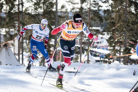 NordicFocus 16.03.2018, Falun Sweden (SWE):Michal Novak (CZE), Johannes Hoesflot Klaebo (NOR), (l-r) - FIS world cup cross-country, individual sprint, Falun (SWE). www.nordicfocus.com. © Modica/NordicFocus. Every downloaded picture is fee-liable.