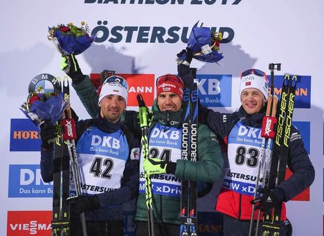 NordicFocus 13.03.2019, Oestersund, Sweden (SWE):Arnd Peiffer (GER), Vladimir Iliev (BUL), Tarjei Boe (NOR) - IBU world championships biathlon, individual men, Oestersund (SWE). www.nordicfocus.com. © Tumashov/NordicFocus. Every downloaded picture is fee-liable.