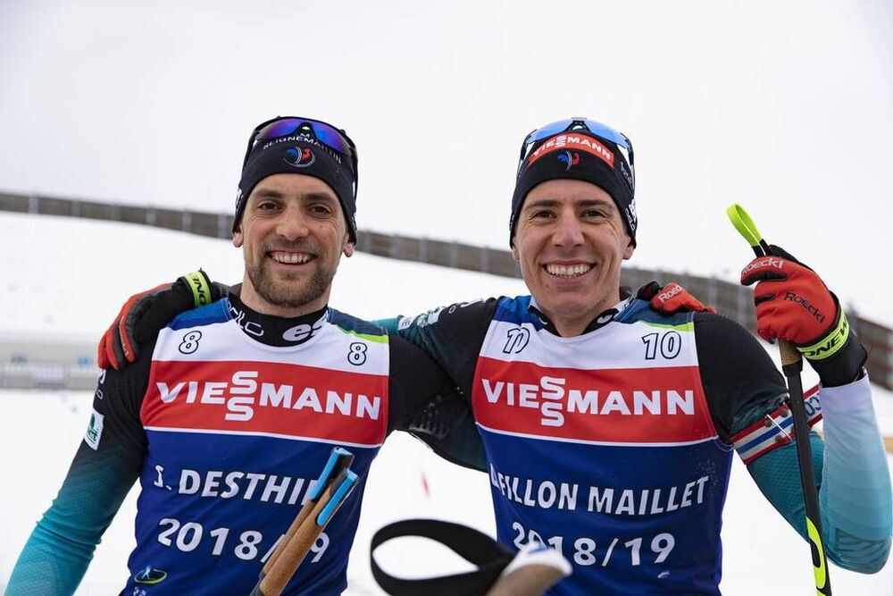 13.02.2019, Soldier Hollow, United States of America (USA):Simon Desthieux (FRA), Quentin Fillon Maillet (FRA), (l-r) -  IBU world cup biathlon, training, Soldier Hollow (USA). www.nordicfocus.com. © Manzoni/NordicFocus. Every downloaded picture is fee-