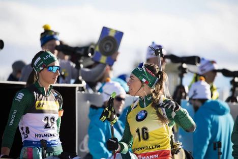 NordicFocus 21.03.2019, Oslo, Norway (NOR):Lisa Vittozzi (ITA), Dorothea Wierer (ITA), (l-r) - IBU world cup biathlon, sprint women, Oslo (NOR). www.nordicfocus.com. © Manzoni/NordicFocus. Every downloaded picture is fee-liable.